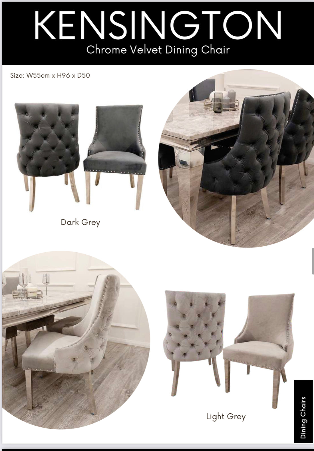 1.5 WHITE OR GREY MARBLE 4  DARK GREY CHAIRS - Mirror4you