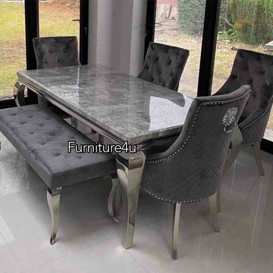 1.5 Grey Louis 2 Benches 2 Chairs Dark Grey - Mirror4you