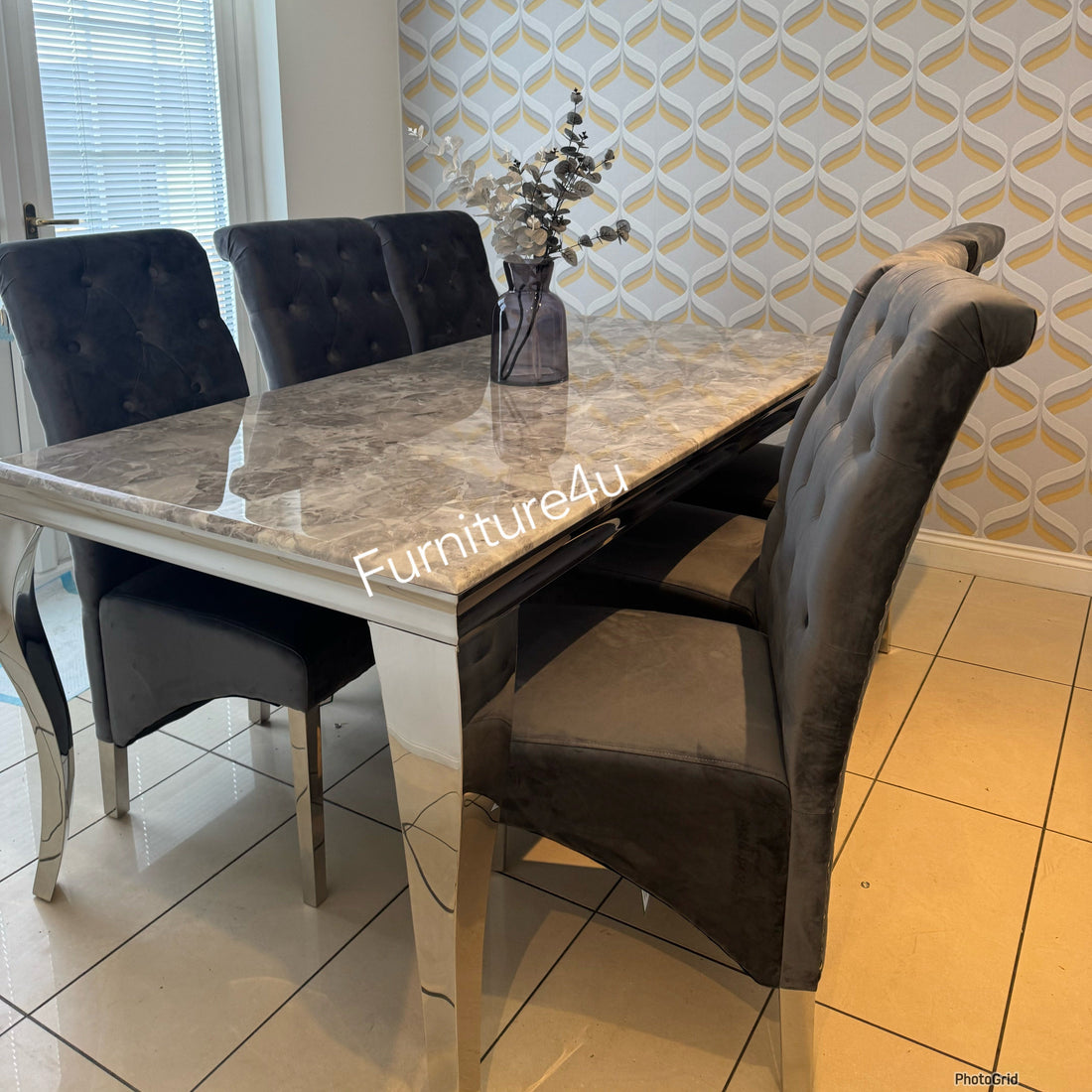 1.8 Grey Louis 6 Dark Grey Chairs - Mirror4you