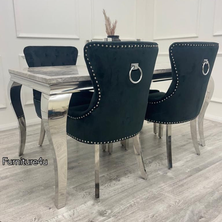 1.8 Louis Table 6 Black Ring Knocker Chairs - Mirror4you