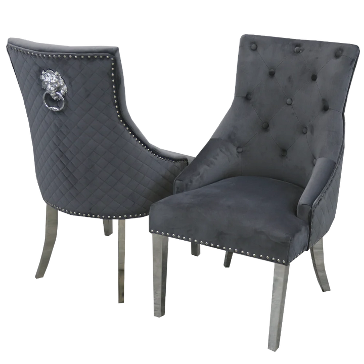 1.8 Grey Louis 6 Dark Grey Chairs - Mirror4you