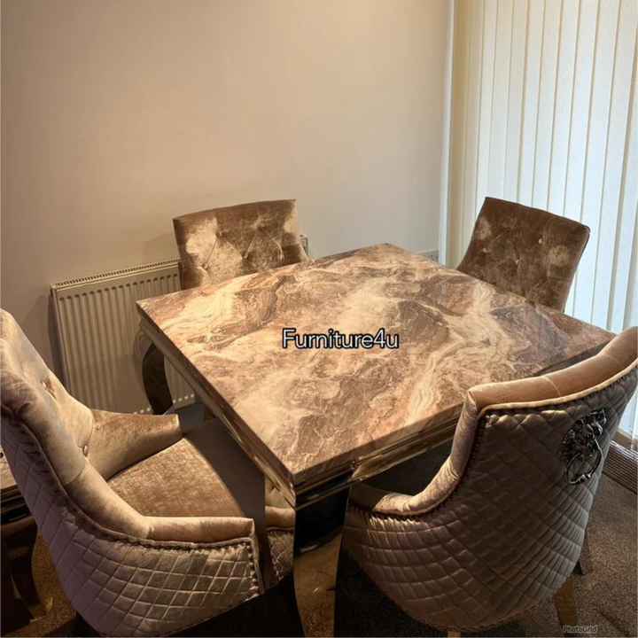 1.0 Brown Marble 4 Beige Lion Chairs - Mirror4you