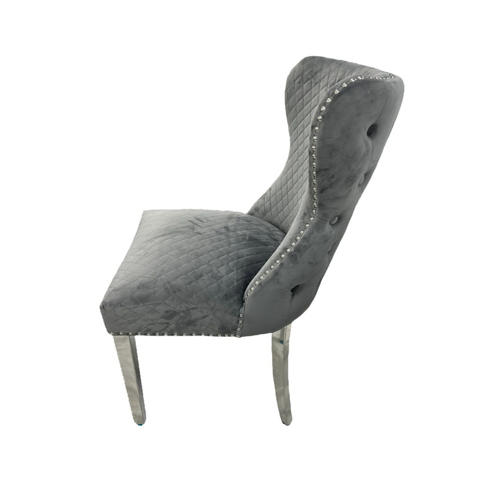 1.3 White Louis Marble 4 Dark Grey Chesterfield Chairs - Mirror4you