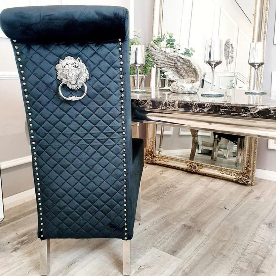 1.5 Black Marble 6 Dark Black Chairs - Mirror4you