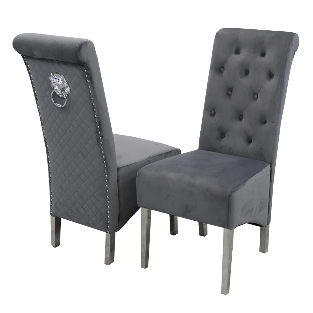 1.2 WHITE MARBLE 4 GREY CHAIRS