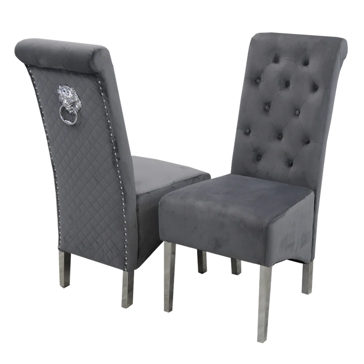 1.2 WHITE MARBLE 4 GREY CHAIRS