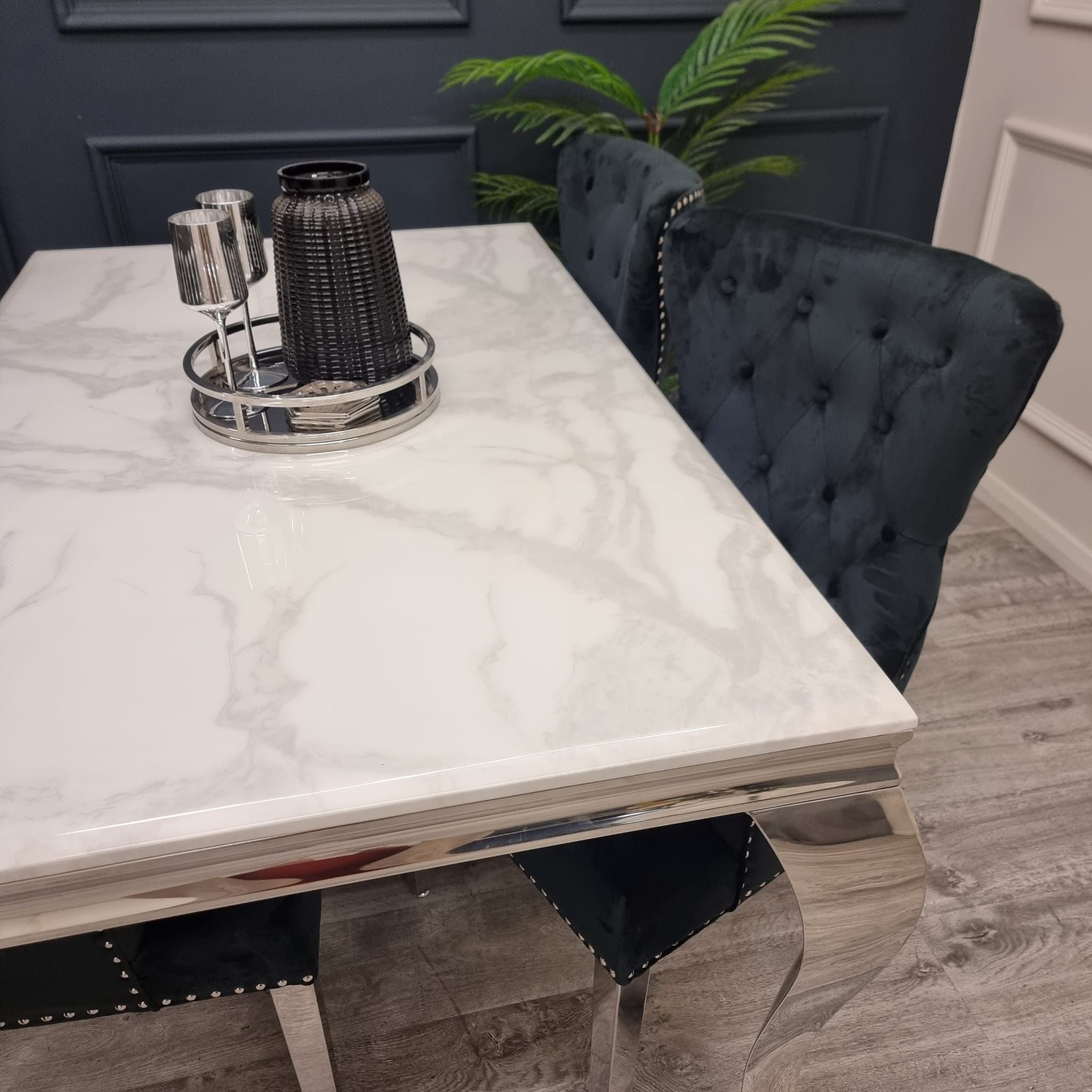 1.8 Louis Table 6 Black Ring Knocker Chairs - Mirror4you