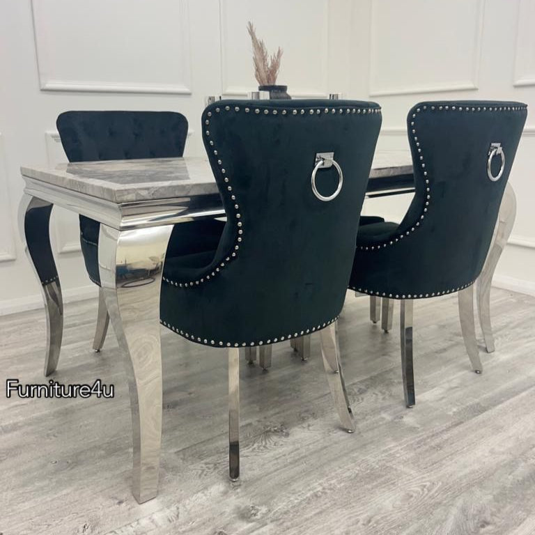 1.8 Louis Table 6 Black Ring Knocker Chairs - Mirror4you