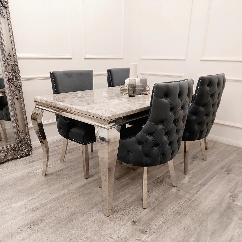 1.5 WHITE OR GREY MARBLE 4  DARK GREY CHAIRS - Mirror4you