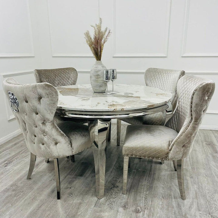 1.3 Pandora Marble 4 Mink Chesterfield Chairs