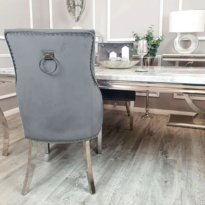 200cm Grey Louis table with 8 Dark grey chairs