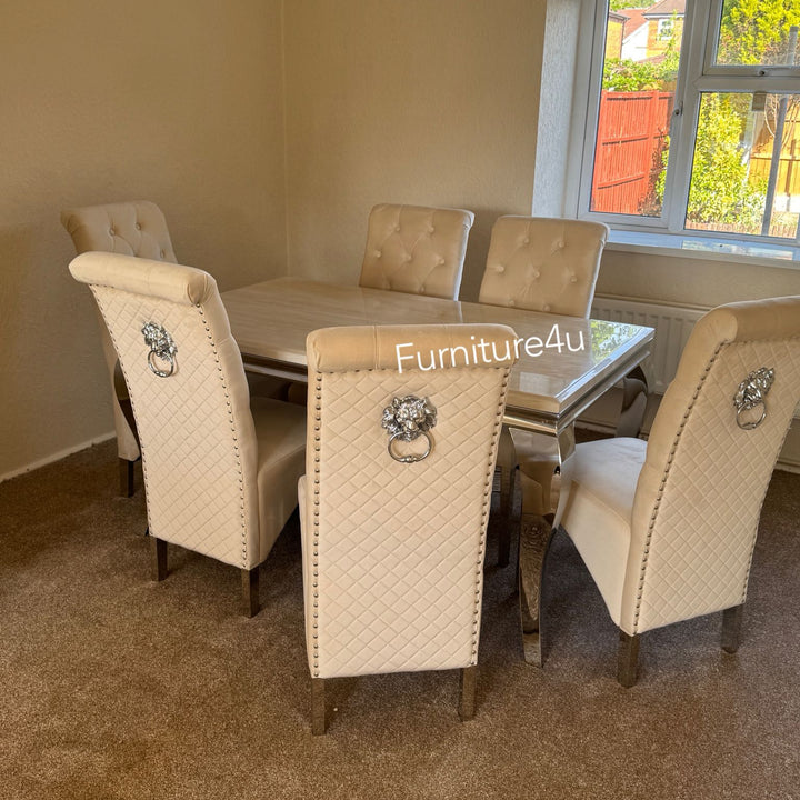 Dining room with a table and chairs, featuring the brand 'Furniture4u'.