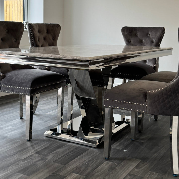 1.8 Grey Venice Marble 6 Mayfair Dark Grey Chairs