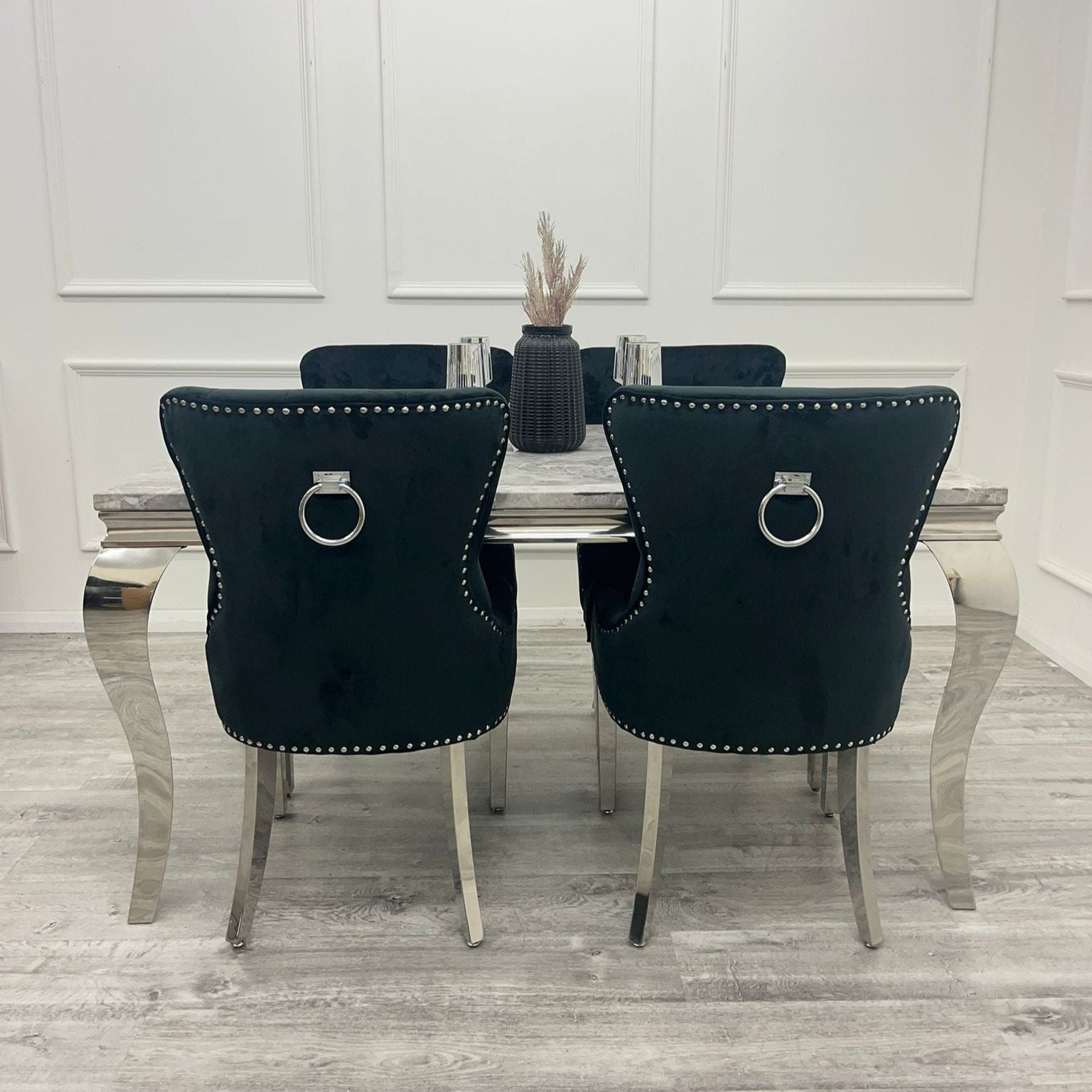 1.5 Grey Louis Table 4 Black Chair - Mirror4you