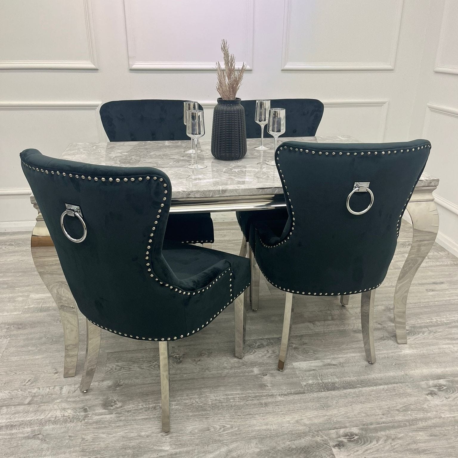 1.5 Grey Louis Table 4 Black Chair - Mirror4you