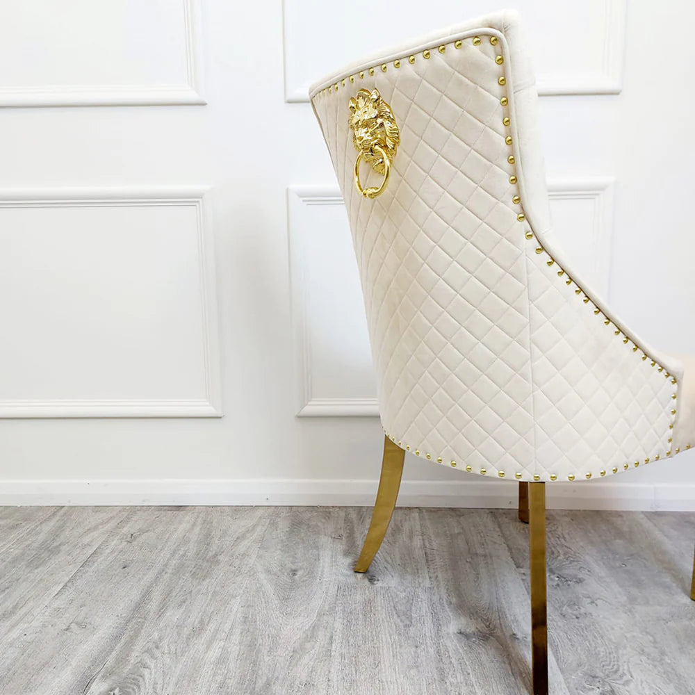 1.5 White Gold Marble 6 Cream Gold Chairs - Mirror4you