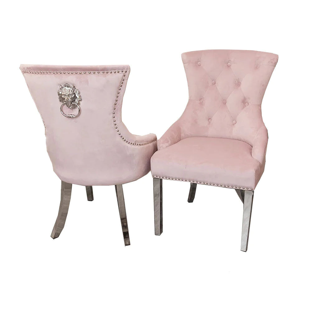 1.5 White Marble 4 Pink Plush Velvet Chairs - Mirror4you