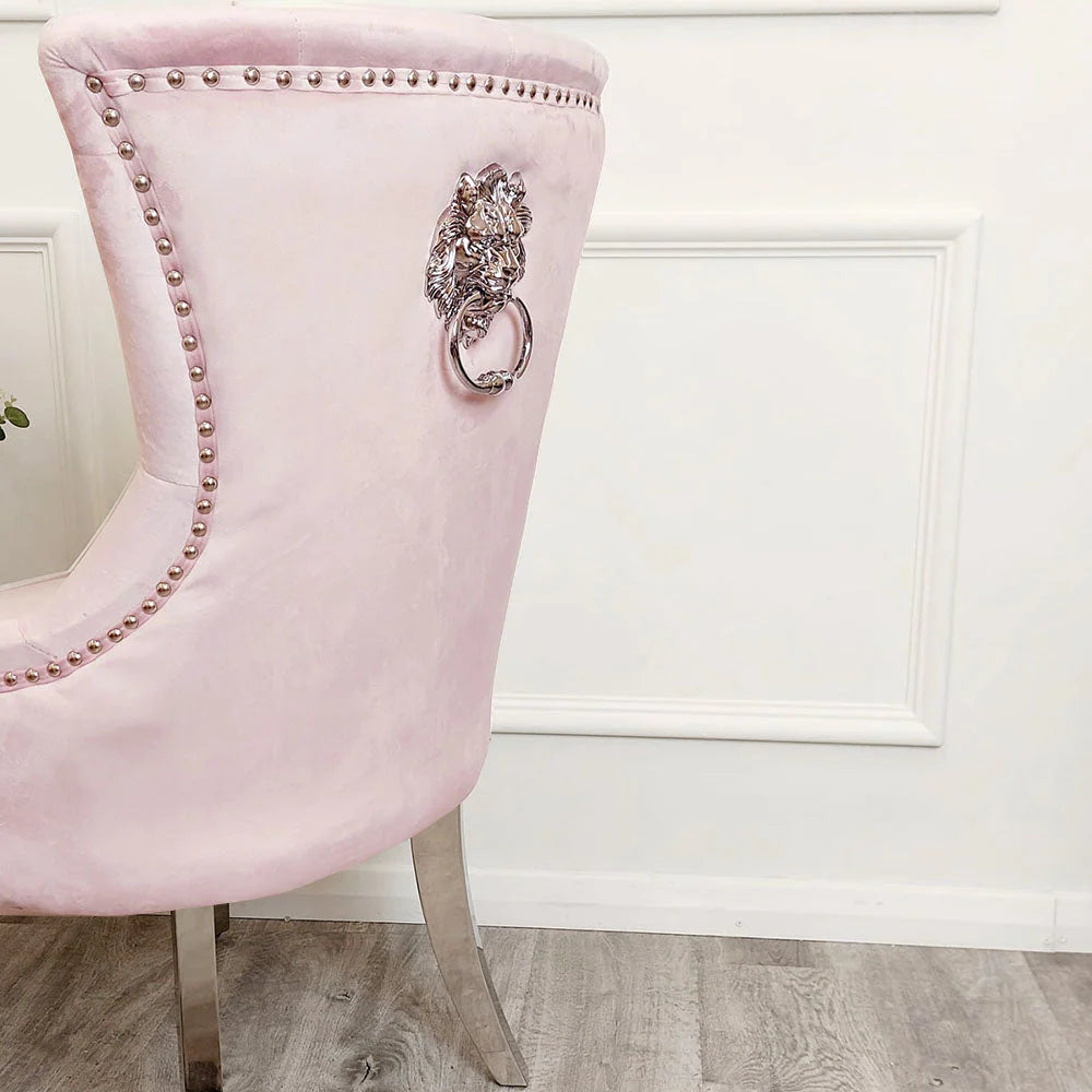 1.5 White Marble 4 Pink Plush Velvet Chairs - Mirror4you