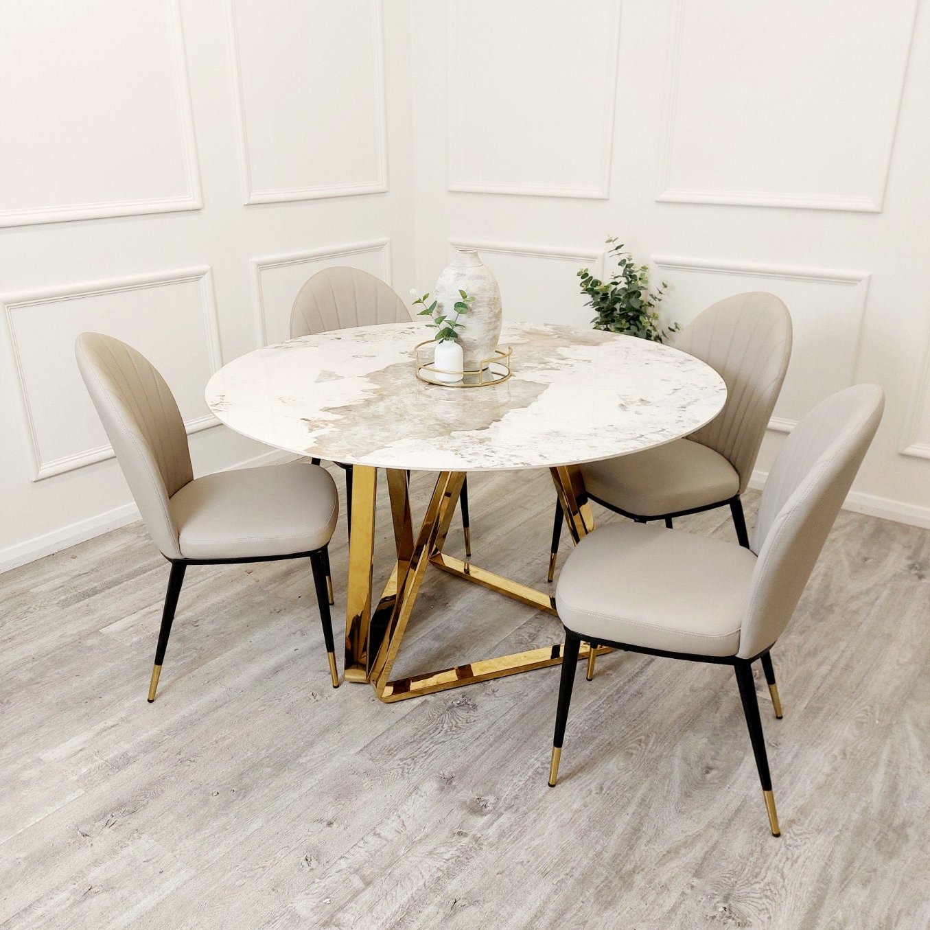 Nero Gold 1.3 Round Dining Table with Sintered Stone Top - Mirror4you