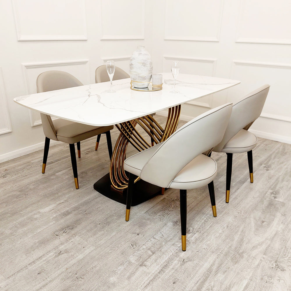 Orion Gold 1.8 Dining Table with Polar White Sintered Stone Top - Mirror4you