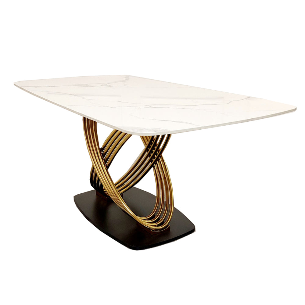 Orion Gold 1.8 Dining Table with Polar White Sintered Stone Top - Mirror4you