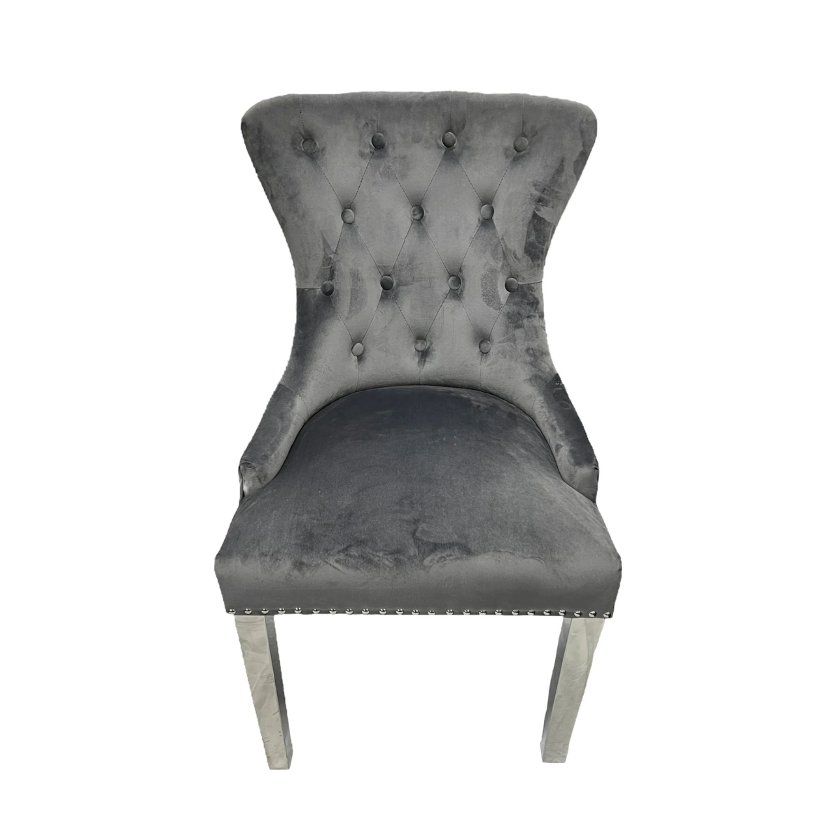 1.8 Grey Louis Marble 4 Dark Grey Ring Knocker Chairs - Mirror4you