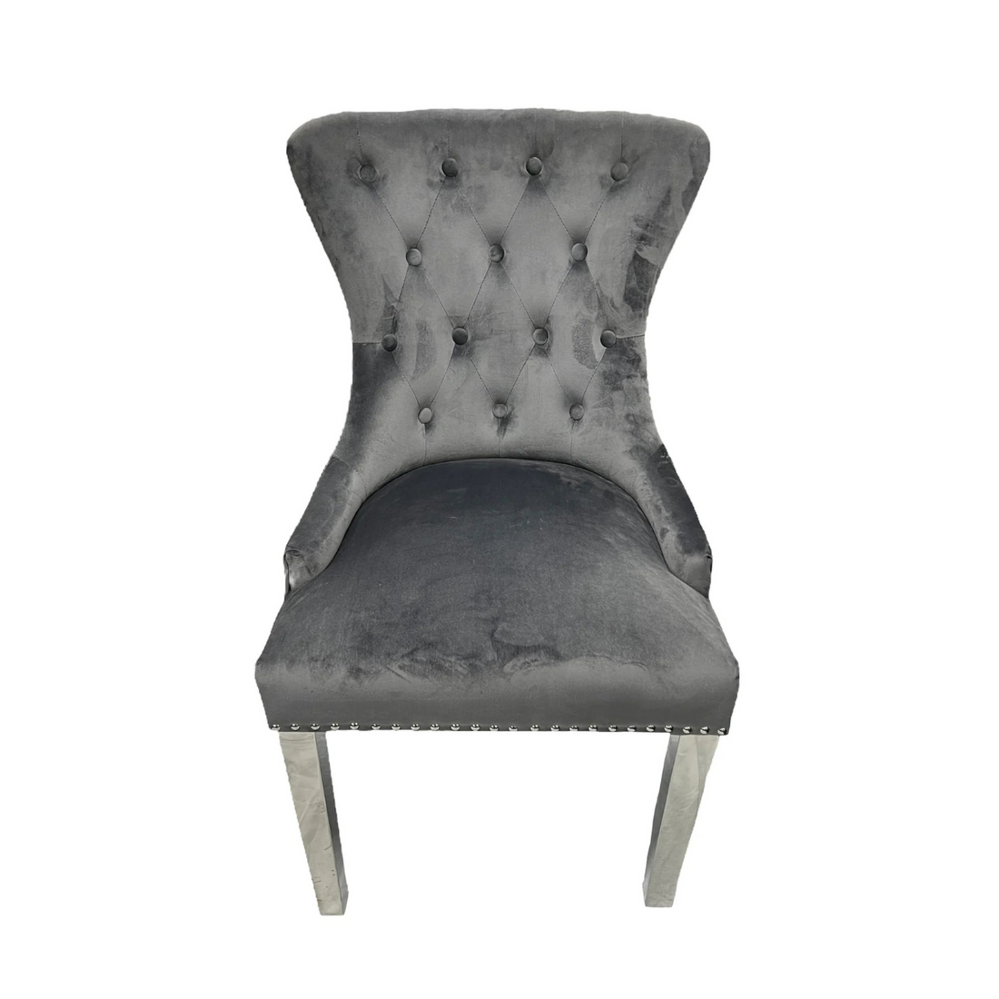 1.8 Grey Louis Marble 4 Dark Grey Ring Knocker Chairs