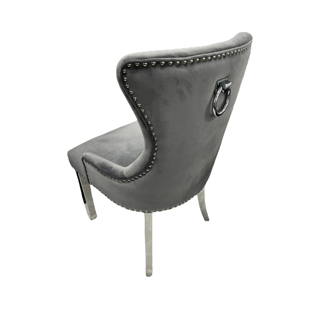 1.8 Grey Louis Marble 4 Dark Grey Ring Knocker Chairs