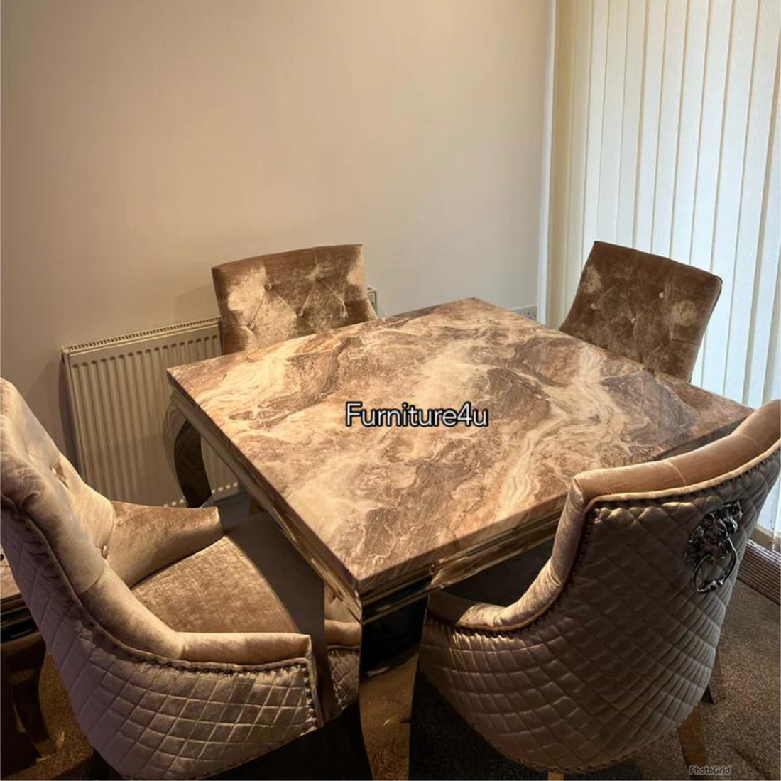 1.0 Brown Marble 4 Beige Lion Chairs