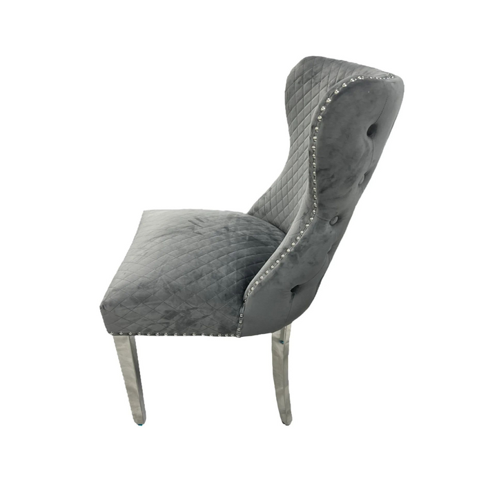 1.3 White Louis Marble 4 Dark Grey Chesterfield Chairs