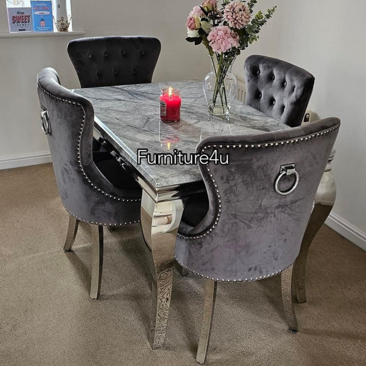 1.2 Grey Marble 4 Grey Chairs - Mirror4you