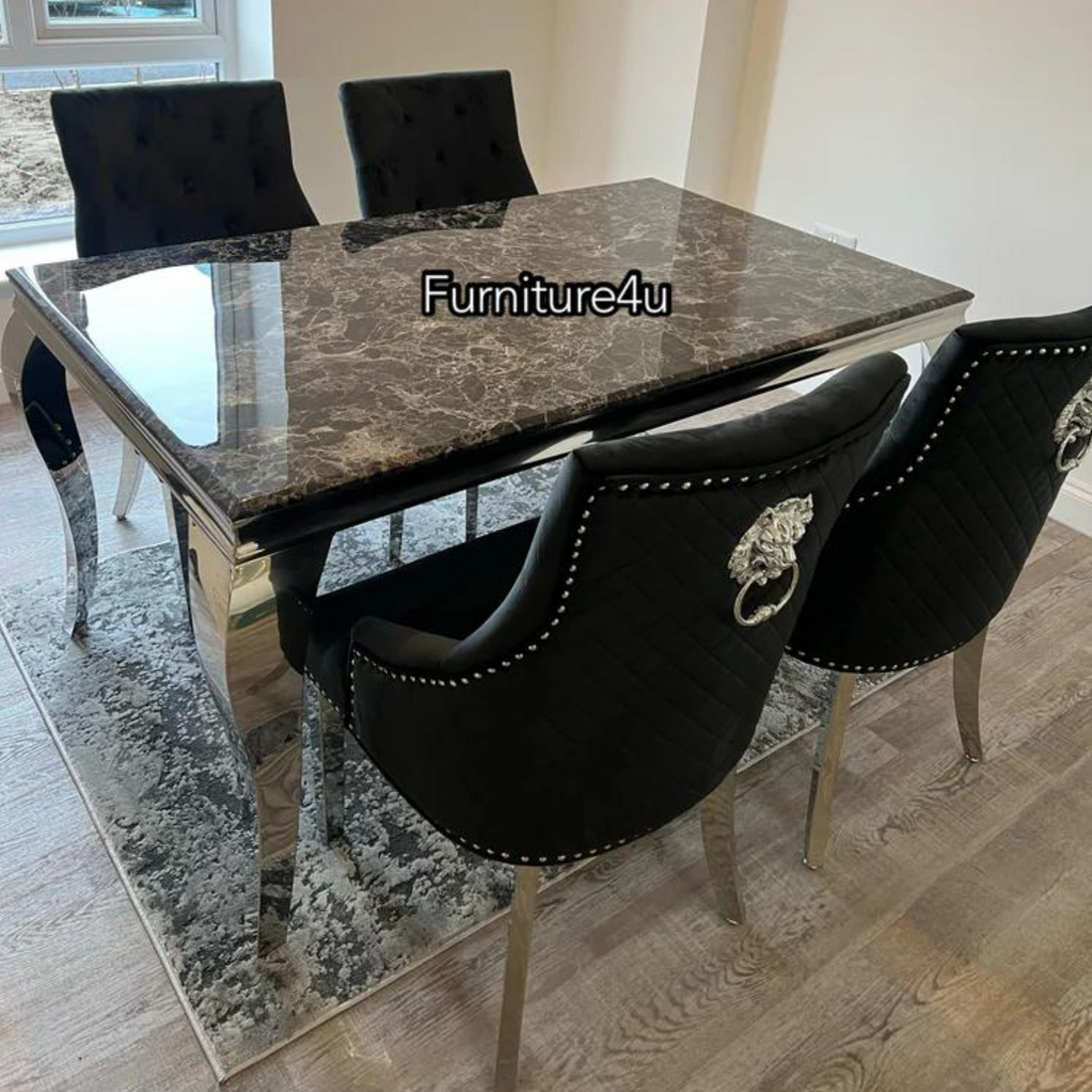 1.5 Black Marble 4 Black Chairs - Mirror4you