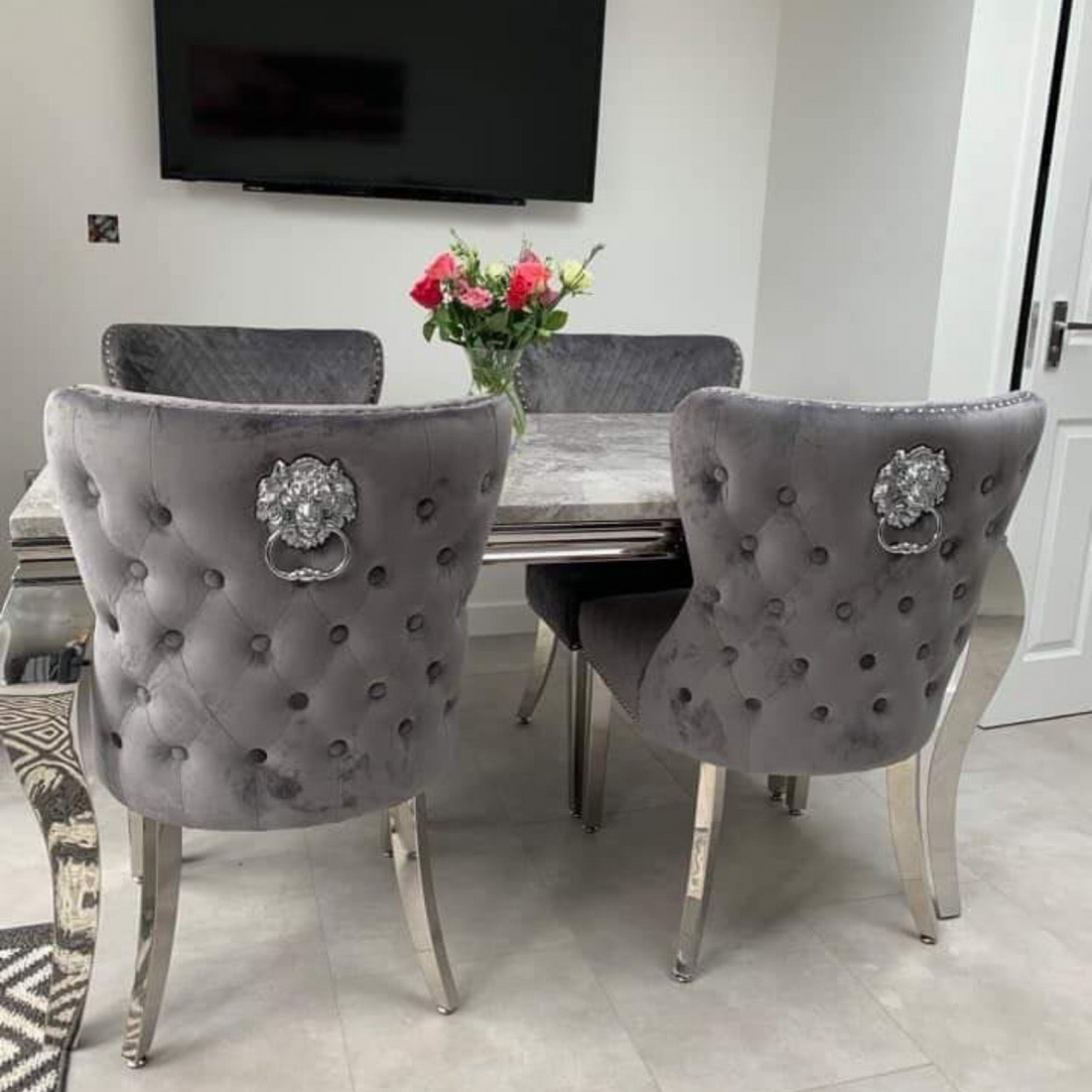 1.5 Grey Louis 4 Chesterfield Dark Grey Chairs - Mirror4you