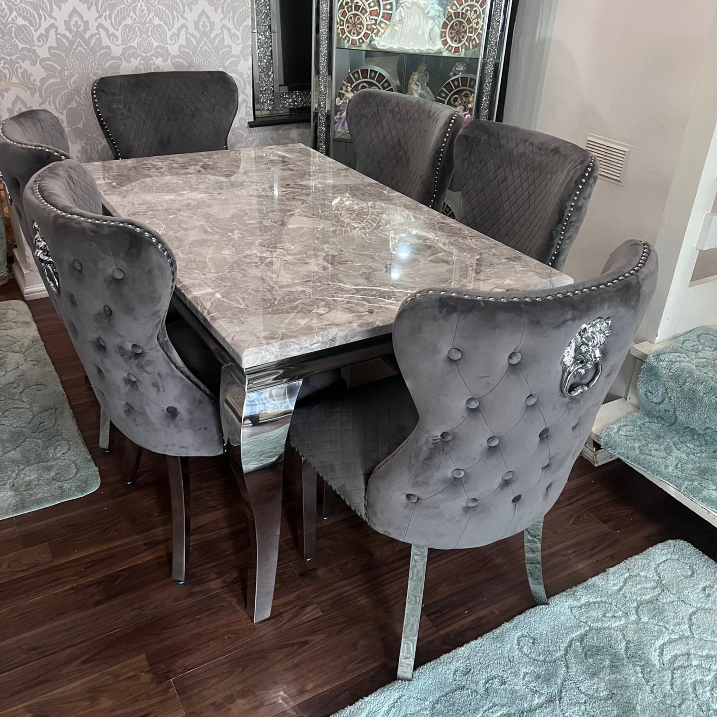 1.5 Grey Louis 6 Chesterfield Chairs - Mirror4you