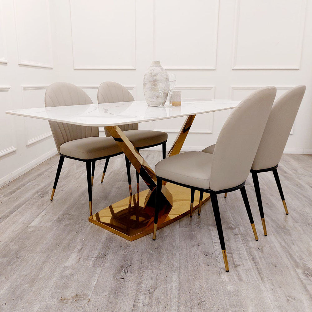 Valeo Gold 1.8 Dining Table with Polar White Sintered Stone Top - Mirror4you