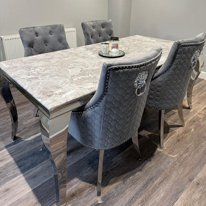 1.5 Grey Louis Marble 4 Roma Dark Grey Chairs - Mirror4you