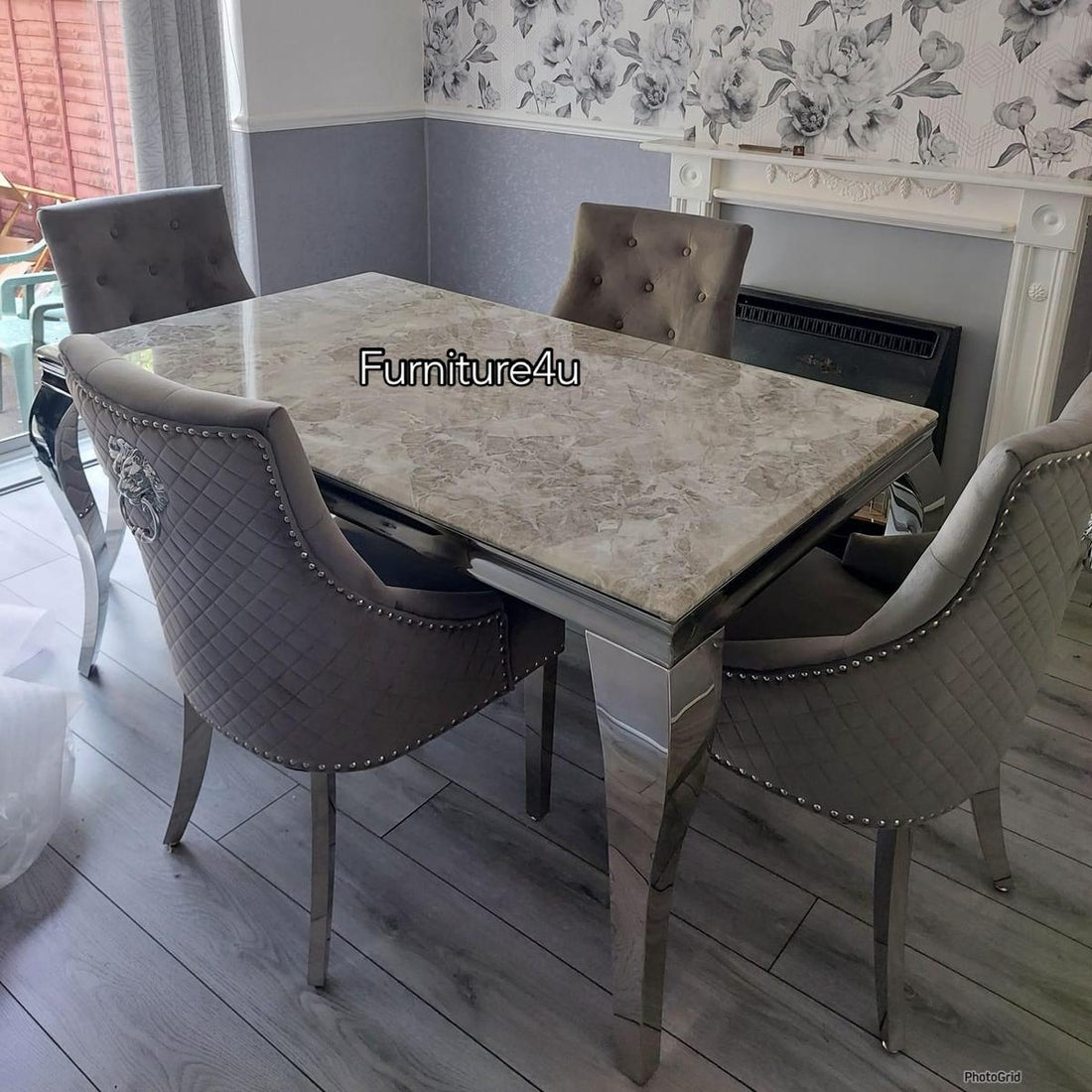 1.5 Grey Marble 4 Dark Grey Colour Chairs