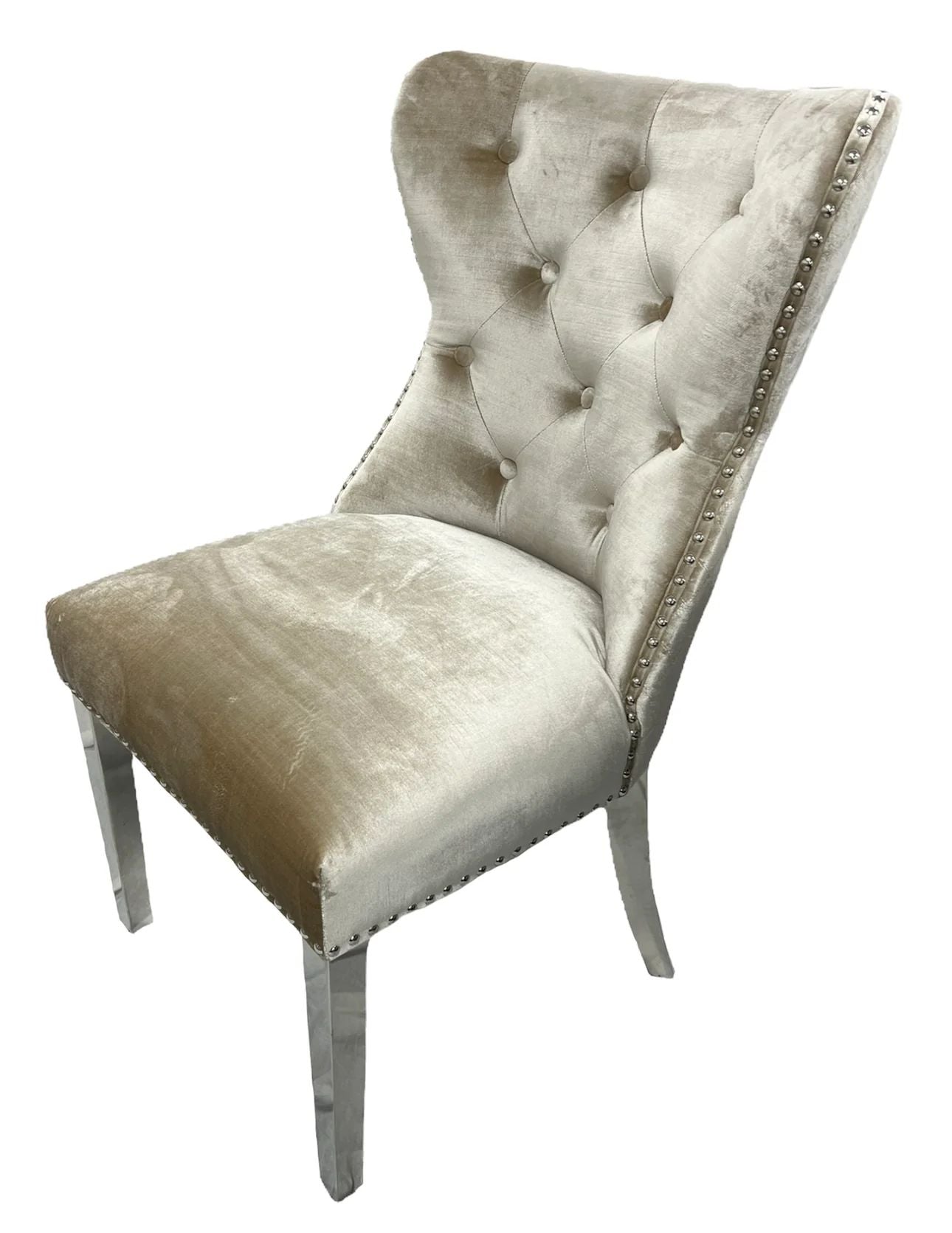 1.5m White Marble Dining Table with 4 Mink Chesterfield Chairs - Mirror4you