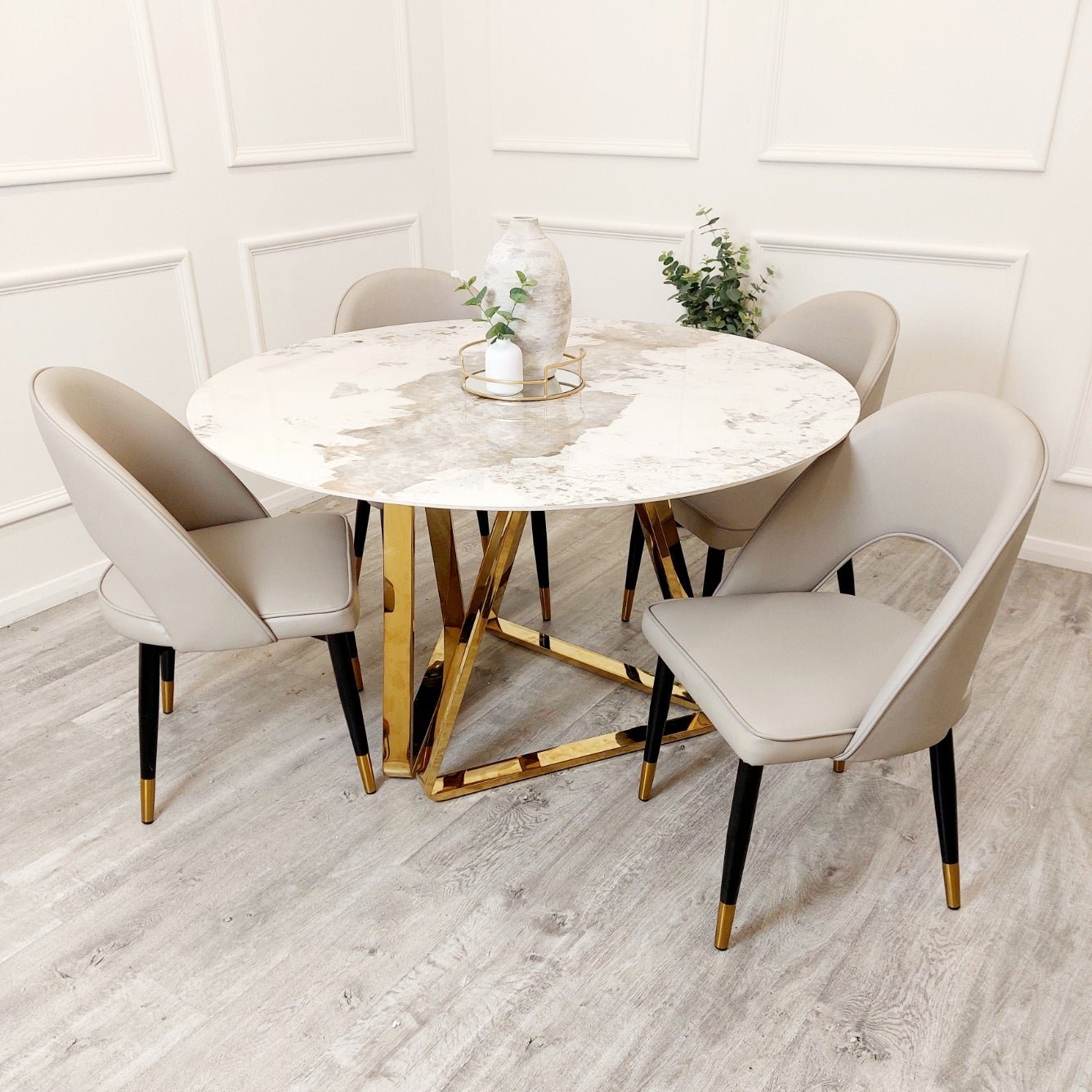 Nero Gold 1.3 Round Dining Table with Sintered Stone Top - Mirror4you