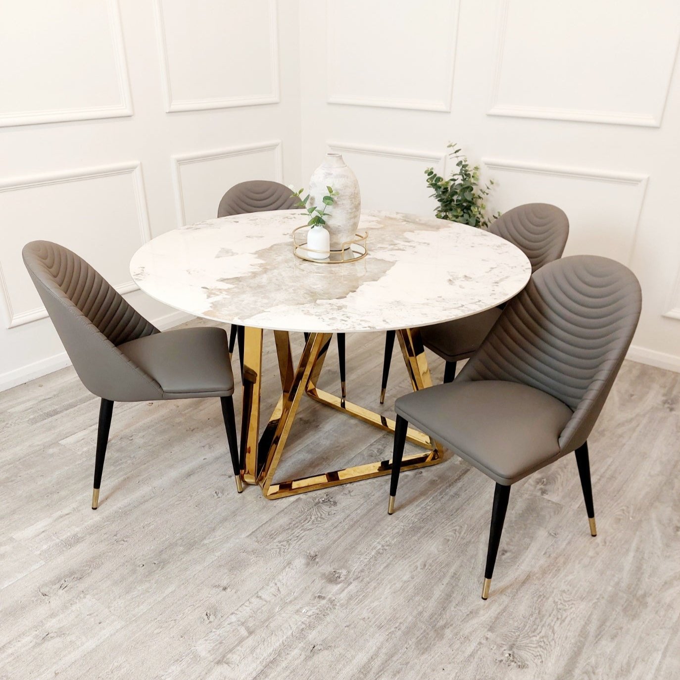Nero Gold 1.3 Round Dining Table with Sintered Stone Top - Mirror4you
