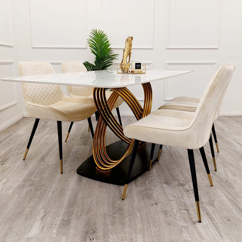 Orion Gold 1.8 Dining Table with Polar White Sintered Stone Top - Mirror4you