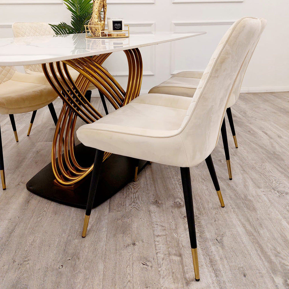 Orion Gold 1.8 Dining Table with Polar White Sintered Stone Top - Mirror4you