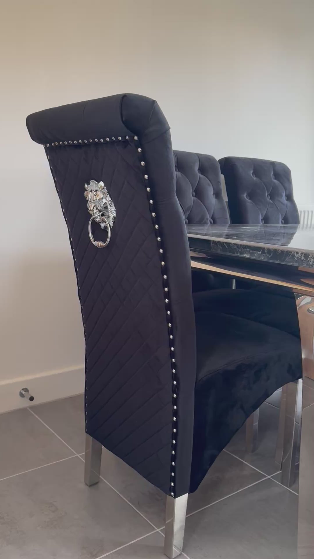 1.5 Black Marble 6 Dark Black Chairs