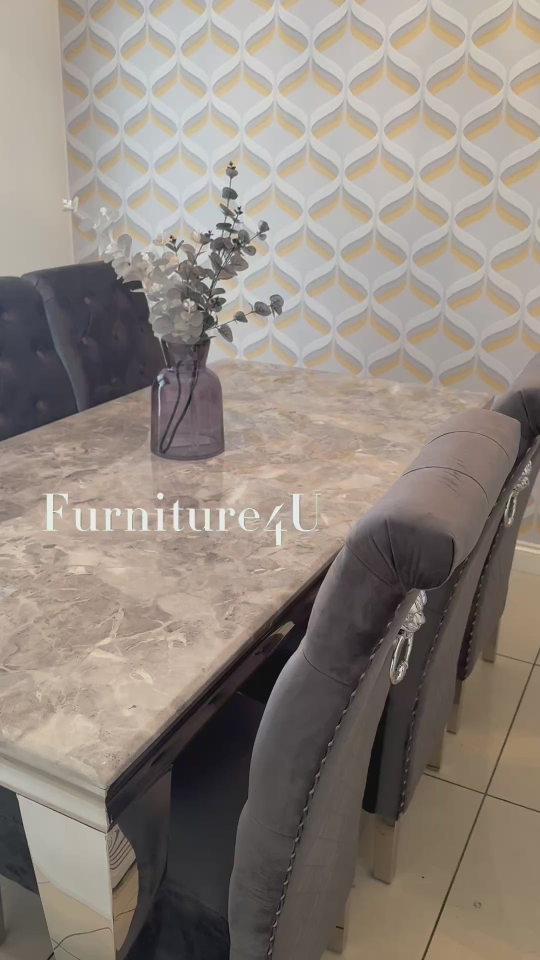 1.8 Grey Louis 6 Dark Grey Chairs