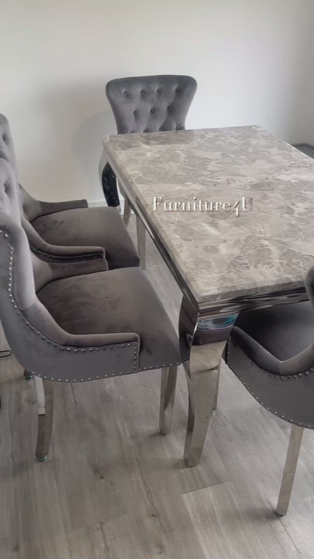 1.5 Grey Louis 4 Lion Knocker chairs & Bench