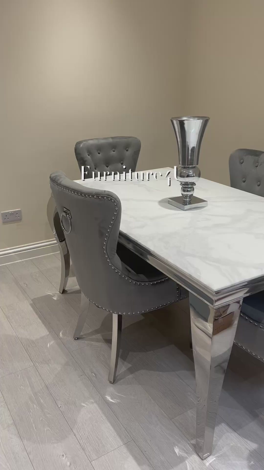 1.5 White Marble 4 Dark Grey Chairs
