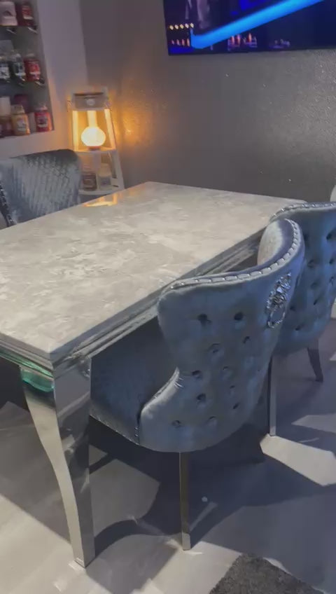 1.5 Grey Louis Marble 4 Silver Chelsea Chairs