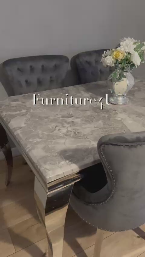 1.8 Grey Louis Marble 4 Dark Grey Ring Knocker Chairs
