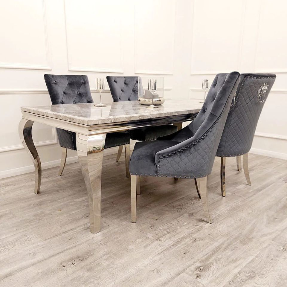 1.5 Meter Table with 4 Grey shimmer chairs - Mirror4you