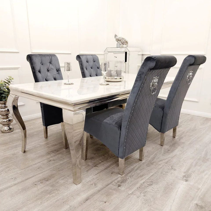 1.6 Louis white Glass with 4 Chairs - Mirror4you